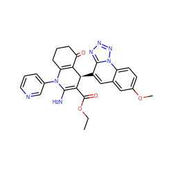 CCOC(=O)C1=C(N)N(c2cccnc2)C2=C(C(=O)CCC2)[C@H]1c1cc2cc(OC)ccc2n2nnnc12 ZINC000299830378