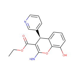 CCOC(=O)C1=C(N)Oc2c(O)cccc2[C@@H]1c1cccnc1 ZINC000103251861