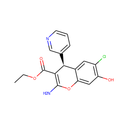 CCOC(=O)C1=C(N)Oc2cc(O)c(Cl)cc2[C@@H]1c1cccnc1 ZINC000103251853