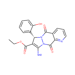 CCOC(=O)C1=C(N)n2c(=O)c3ncccc3c(=O)n2[C@H]1c1ccccc1O ZINC001772607342