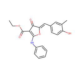 CCOC(=O)C1=C(Nc2ccccc2)O/C(=C\c2ccc(O)c(C)c2)C1=O ZINC001772590508