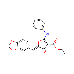 CCOC(=O)C1=C(Nc2ccccc2)O/C(=C\c2ccc3c(c2)OCO3)C1=O ZINC001772656184