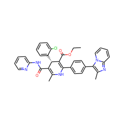 CCOC(=O)C1=C(c2ccc(-c3c(C)nc4ccccn34)cc2)NC(C)=C(C(=O)Nc2ccccn2)[C@@H]1c1ccccc1Cl ZINC000026831314