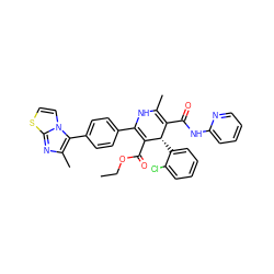 CCOC(=O)C1=C(c2ccc(-c3c(C)nc4sccn34)cc2)NC(C)=C(C(=O)Nc2ccccn2)[C@@H]1c1ccccc1Cl ZINC000026838735