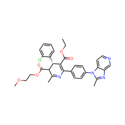 CCOC(=O)C1=C(c2ccc(-n3c(C)nc4cnccc43)cc2)N=C(C)C(C(=O)OCCOC)[C@@H]1c1ccccc1Cl ZINC000026839455