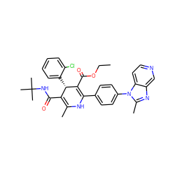 CCOC(=O)C1=C(c2ccc(-n3c(C)nc4cnccc43)cc2)NC(C)=C(C(=O)NC(C)(C)C)[C@@H]1c1ccccc1Cl ZINC000026844106