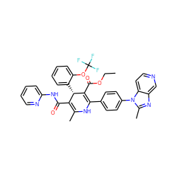 CCOC(=O)C1=C(c2ccc(-n3c(C)nc4cnccc43)cc2)NC(C)=C(C(=O)Nc2ccccn2)[C@@H]1c1ccccc1OC(F)(F)F ZINC000026839448