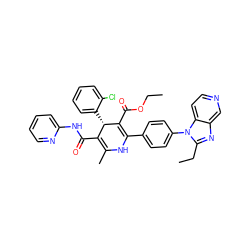 CCOC(=O)C1=C(c2ccc(-n3c(CC)nc4cnccc43)cc2)NC(C)=C(C(=O)Nc2ccccn2)[C@@H]1c1ccccc1Cl ZINC000026837098