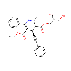 CCOC(=O)C1=C(c2ccccc2)N=C(C)C(C(=O)OC[C@H](O)CO)[C@H]1C#Cc1ccccc1 ZINC000026832312