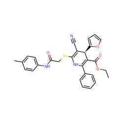 CCOC(=O)C1=C(c2ccccc2)NC(SCC(=O)Nc2ccc(C)cc2)=C(C#N)[C@H]1c1ccco1 ZINC000002207043