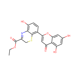 CCOC(=O)C1=Nc2c(O)ccc(-c3cc(=O)c4c(O)cc(O)cc4o3)c2SC1 ZINC000473107613