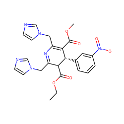 CCOC(=O)C1C(Cn2ccnc2)=NC(Cn2ccnc2)=C(C(=O)OC)[C@@H]1c1cccc([N+](=O)[O-])c1 ZINC000027728331