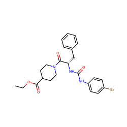 CCOC(=O)C1CCN(C(=O)[C@H](Cc2ccccc2)NC(=O)Nc2ccc(Br)cc2)CC1 ZINC000035686641