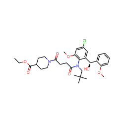 CCOC(=O)C1CCN(C(=O)CCC(=O)N(CC(C)(C)C)c2c(OC)cc(Cl)cc2[C@H](O)c2ccccc2OC)CC1 ZINC000072113362