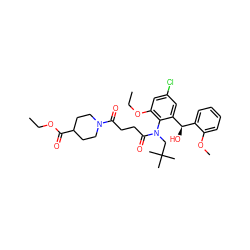 CCOC(=O)C1CCN(C(=O)CCC(=O)N(CC(C)(C)C)c2c(OCC)cc(Cl)cc2[C@H](O)c2ccccc2OC)CC1 ZINC000072114106