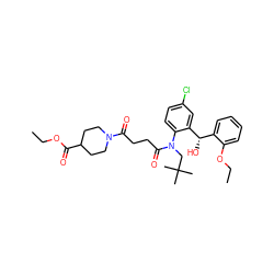 CCOC(=O)C1CCN(C(=O)CCC(=O)N(CC(C)(C)C)c2ccc(Cl)cc2[C@@H](O)c2ccccc2OCC)CC1 ZINC000066076214