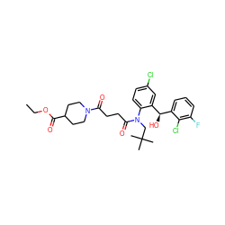 CCOC(=O)C1CCN(C(=O)CCC(=O)N(CC(C)(C)C)c2ccc(Cl)cc2[C@H](O)c2cccc(F)c2Cl)CC1 ZINC000066074542