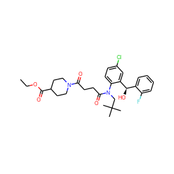 CCOC(=O)C1CCN(C(=O)CCC(=O)N(CC(C)(C)C)c2ccc(Cl)cc2[C@H](O)c2ccccc2F)CC1 ZINC000066076225