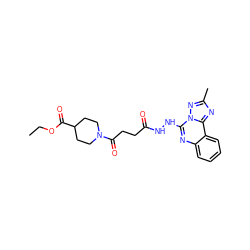 CCOC(=O)C1CCN(C(=O)CCC(=O)NNc2nc3ccccc3c3nc(C)nn23)CC1 ZINC000015936967