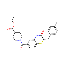 CCOC(=O)C1CCN(C(=O)c2ccc3c(c2)NC(=O)/C(=C\c2ccc(C)cc2)S3)CC1 ZINC000015935221