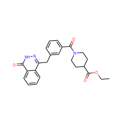 CCOC(=O)C1CCN(C(=O)c2cccc(Cc3n[nH]c(=O)c4ccccc34)c2)CC1 ZINC000028568767