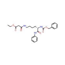 CCOC(=O)CC(=O)NCCCC[C@H](NC(=O)OCc1ccccc1)C(=O)Nc1ccccc1 ZINC000095555906