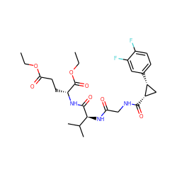 CCOC(=O)CC[C@@H](NC(=O)[C@@H](NC(=O)CNC(=O)[C@H]1C[C@H]1c1ccc(F)c(F)c1)C(C)C)C(=O)OCC ZINC001772609548