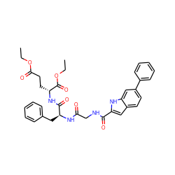 CCOC(=O)CC[C@@H](NC(=O)[C@H](Cc1ccccc1)NC(=O)CNC(=O)c1cc2ccc(-c3ccccc3)cc2[nH]1)C(=O)OCC ZINC001772618402