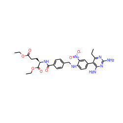 CCOC(=O)CC[C@@H](NC(=O)c1ccc(CNc2ccc(-c3c(N)nc(N)nc3CC)cc2[N+](=O)[O-])cc1)C(=O)OCC ZINC000026822814