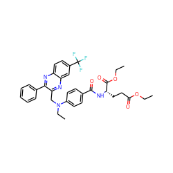 CCOC(=O)CC[C@H](NC(=O)c1ccc(N(CC)Cc2nc3cc(C(F)(F)F)ccc3nc2-c2ccccc2)cc1)C(=O)OCC ZINC000150605412