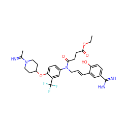 CCOC(=O)CCC(=O)N(C/C=C/c1cc(C(=N)N)ccc1O)c1ccc(OC2CCN(C(C)=N)CC2)c(C(F)(F)F)c1 ZINC000028758353