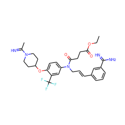 CCOC(=O)CCC(=O)N(C/C=C/c1cccc(C(=N)N)c1)c1ccc(OC2CCN(C(C)=N)CC2)c(C(F)(F)F)c1 ZINC000028758356