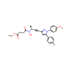 CCOC(=O)CCC(=O)N(O)[C@@H](C)C#Cc1cc(-c2ccc(C)cc2)n(-c2ccc(OC)cc2)n1 ZINC000028111232