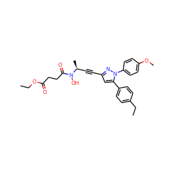 CCOC(=O)CCC(=O)N(O)[C@@H](C)C#Cc1cc(-c2ccc(CC)cc2)n(-c2ccc(OC)cc2)n1 ZINC000028110219