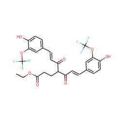 CCOC(=O)CCC(C(=O)/C=C/c1ccc(O)c(OC(F)(F)F)c1)C(=O)/C=C/c1ccc(O)c(OC(F)(F)F)c1 ZINC000209472135