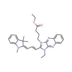 CCOC(=O)CCC[n+]1c(/C=C/C=C2/N(C)c3ccccc3C2(C)C)n(CC)c2nc3ccccc3nc21 ZINC000013822029