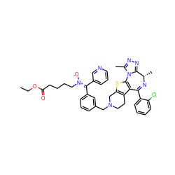CCOC(=O)CCCC/[N+]([O-])=C(/c1cccnc1)c1cccc(CN2CCc3c(sc4c3C(c3ccccc3Cl)=N[C@@H](C)c3nnc(C)n3-4)C2)c1 ZINC000028769446