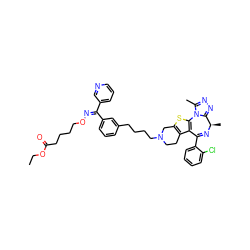 CCOC(=O)CCCCO/N=C(/c1cccnc1)c1cccc(CCCCN2CCc3c(sc4c3C(c3ccccc3Cl)=N[C@H](C)c3nnc(C)n3-4)C2)c1 ZINC000095612137