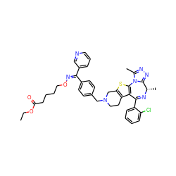 CCOC(=O)CCCCO/N=C(\c1ccc(CN2CCc3c(sc4c3C(c3ccccc3Cl)=N[C@@H](C)c3nnc(C)n3-4)C2)cc1)c1cccnc1 ZINC000027872523