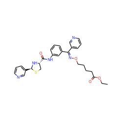 CCOC(=O)CCCCO/N=C(\c1cccnc1)c1cccc(NC(=O)[C@@H]2CS[C@@H](c3cccnc3)N2)c1 ZINC000027087952