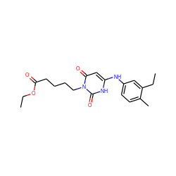 CCOC(=O)CCCCn1c(=O)cc(Nc2ccc(C)c(CC)c2)[nH]c1=O ZINC000013674963