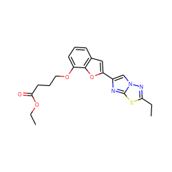 CCOC(=O)CCCOc1cccc2cc(-c3cn4nc(CC)sc4n3)oc12 ZINC000653765004