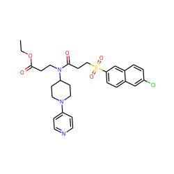 CCOC(=O)CCN(C(=O)CCS(=O)(=O)c1ccc2cc(Cl)ccc2c1)C1CCN(c2ccncc2)CC1 ZINC000003992099