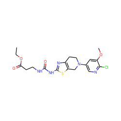 CCOC(=O)CCNC(=O)Nc1nc2c(s1)CN(c1cnc(Cl)c(OC)c1)CC2 ZINC000068245412