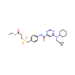 CCOC(=O)CCS(=O)(=O)Cc1ccc(NC(=O)c2cc(N(CC3CC3)C3CCCCC3)ncn2)cc1 ZINC000166920726