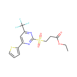 CCOC(=O)CCS(=O)(=O)c1nc(-c2cccs2)cc(C(F)(F)F)n1 ZINC001772637412