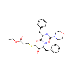 CCOC(=O)CCSCC(=O)[C@H](Cc1ccccc1)NC(=O)[C@H](Cc1ccccc1)NC(=O)N1CCOCC1 ZINC000027741188