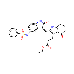 CCOC(=O)CCc1c(/C=C2\C(=O)Nc3ccc(NS(=O)(=O)c4ccccc4)cc32)[nH]c2c1C(=O)CCC2 ZINC000058575866