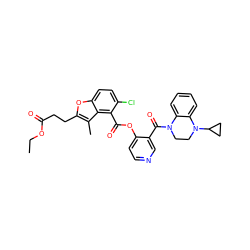 CCOC(=O)CCc1oc2ccc(Cl)c(C(=O)Oc3ccncc3C(=O)N3CCN(C4CC4)c4ccccc43)c2c1C ZINC000169349733