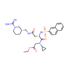 CCOC(=O)CN(C(=O)[C@H](CC(=O)NC[C@@H]1CCCN(C(=N)N)C1)NS(=O)(=O)c1ccc2ccccc2c1)C1CC1 ZINC000027308554